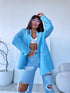 Oversize švarkas su juodomis rankovių sagomis - SOFT BLUE